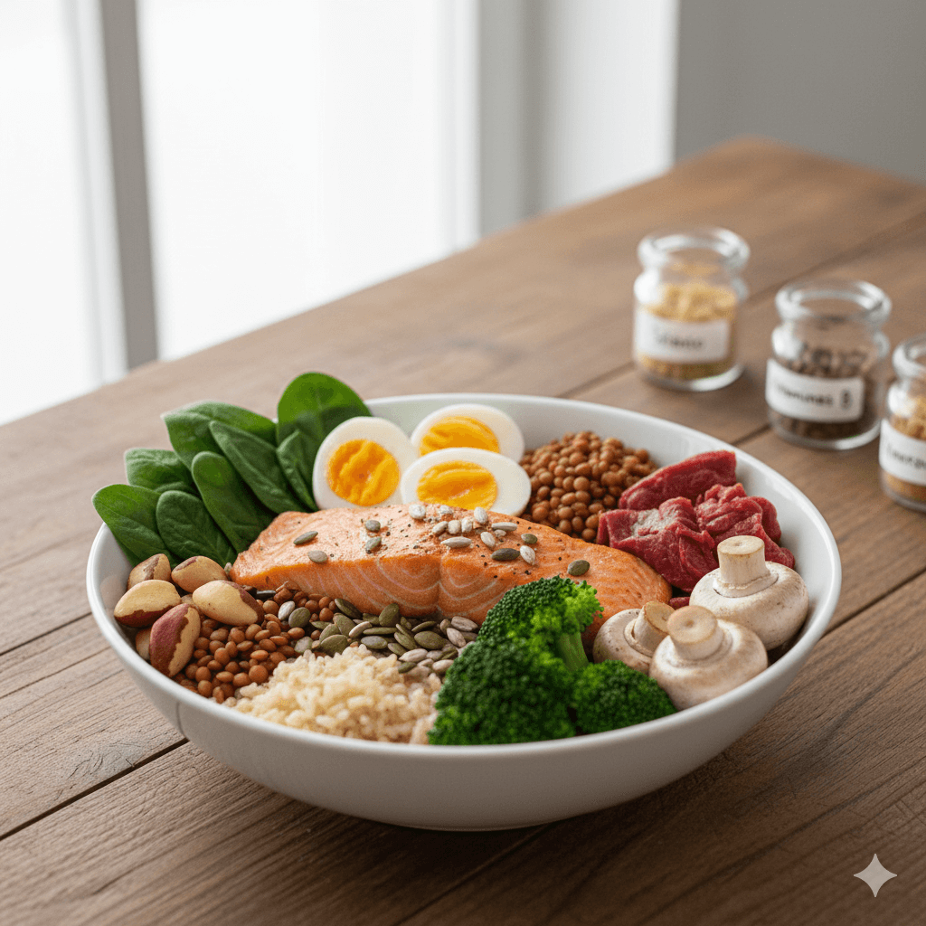 Colorful array of micronutrient-rich foods for daily vitality